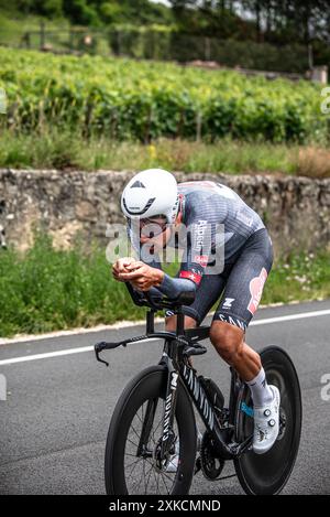 Silvain Dillier d'ALPECIN-DECEUNINCK cycliste sur le Tour de France étape 7 TT (contre-la-montre), entre nuits-Saints-Georges et Gevrey-Chamertain, 05/07/24. Banque D'Images