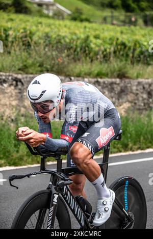 Silvain Dillier d'ALPECIN-DECEUNINCK cycliste sur le Tour de France étape 7 TT (contre-la-montre), entre nuits-Saints-Georges et Gevrey-Chamertain, 05/07/24. Banque D'Images