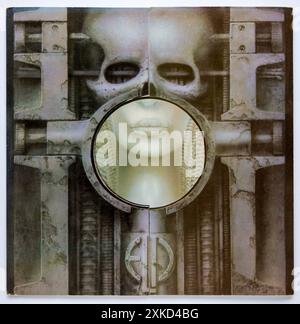 Reprise LP de Brain Salad Surgery, le quatrième album studio d'Emerson, Lake and Palmer, sorti en 1973. La couverture a été conçue par H.R. Giger. Banque D'Images