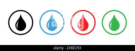 Vecteur de goutte d'eau défini dans une couleur différente, illustration de modèle de conception de contour. Eau, icône goutte de sang. Icône de liquide, de sang et de goutte d'eau. Conception plate. Illustration de Vecteur
