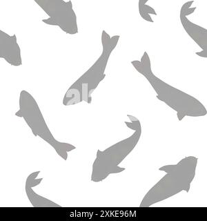 Modèle sans couture avec silhouette de poissons sur fond isolé. Illustration d'aquarelle dessinée à la main. Fond d'écran marin ou ornement dans des couleurs bleues. Sous-marin Banque D'Images