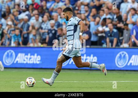 20 juillet 2024 : le défenseur sportif de Kansas City Robert Castellanos (19 ans) lors d'un match contre Louis City SC au Childrens Mercy Park à Kansas City, Kansas. David Smith/CSM Banque D'Images