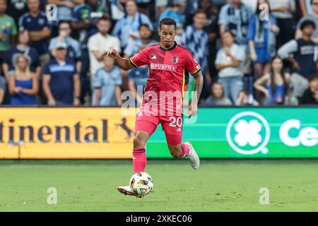 20 juillet 2024 : le défenseur de Louis City SC Akil Watts (20 ans) lors d'un match contre le Sporting Kansas City au Childrens Mercy Park à Kansas City, Kansas. David Smith/CSM Banque D'Images