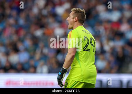 20 juillet 2024 : le gardien Tim Melia (29 ans) du Sporting Kansas City lors d'un match contre Louis City SC au Childrens Mercy Park à Kansas City, Kansas. David Smith/CSM Banque D'Images