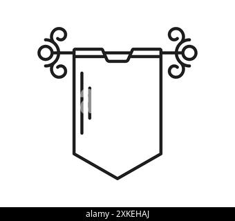 Symbole héraldique de la ligne des armoiries médiévales. Vecteur isolé signe héraldique linéaire de bouclier ou de bannière avec embellissements. Signe de contour monochrome de v Illustration de Vecteur
