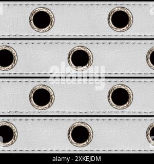 Photo sans couture 4k photo texture de matériau de surface des ceintures en cuir de couleur blanche avec des rivets en métal. Banque D'Images