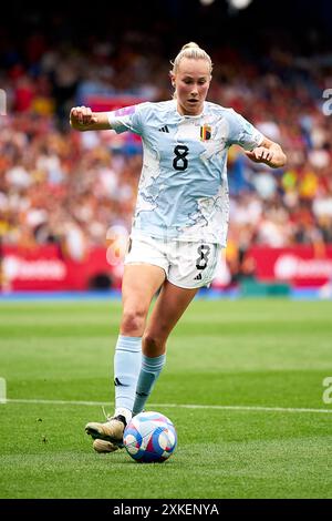 LA COROGNE, ESPAGNE - 16 JUILLET : la belge Feli Delacauw court avec le ballon lors du match de l'UEFA Women's European Qualifiers League entre l'Espagne et BE Banque D'Images