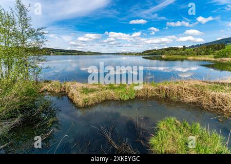Belle randonnée le long du lac Rottachsee avec sentier ravin jusqu'aux ruines de Burgkranzegg dans la région d'Allgau Banque D'Images
