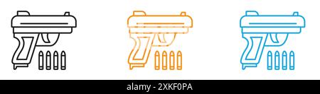 Pistolet avec collection de logo vectoriel d'icône de munitions ou groupe de paquet de paquet Illustration de Vecteur