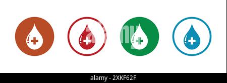 Donnez des gouttes de sang avec le signe de croix. Concept de donateur. Illustration vectorielle. Faites don de gouttes de sang signe rouge avec une croix blanche. Style plat simple. Illustration de Vecteur