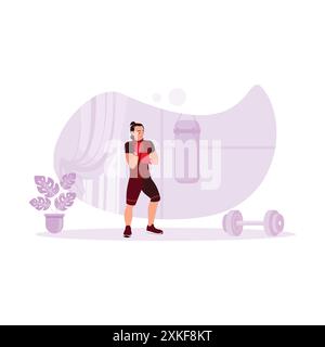 Formation professionnelle de boxeur dans une salle de gym moderne. Les athlètes musclés avec des gants de boxe atteignent la cible avec précision. Concept d'athlète sportif. Tendance moderne Illustration de Vecteur