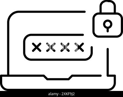 Interface d'entrée d'ordinateur portable protégée. Zone de saisie du mot de passe et verrouillage. Sécuriser les données utilisateur. Icône vectorielle Pixel Perfect Illustration de Vecteur