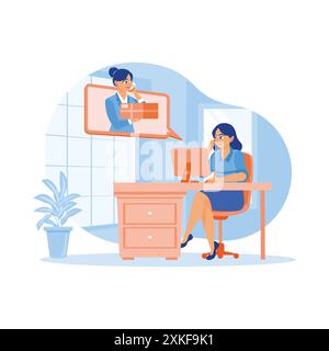 Jeunes femmes faisant des achats en ligne via un ordinateur portable. Recevez des appels téléphoniques des propriétaires de petites entreprises avant de livrer les commandes. Concept de confirmation de commande. Illustration de Vecteur