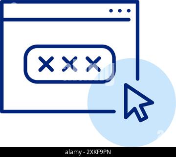 Page Web, mot de passe couvert d'astérisques dans la zone de saisie et clic de souris. Accès Web sécurisé, page de connexion utilisateur. Icône de contour pixel Perfect, modifiable Illustration de Vecteur