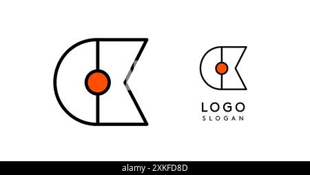 Logo abstrait en forme de lettre C avec des points bleus. Design linéaire minimaliste, monogramme de lettre audacieux et propre pour la marque d'entreprise, les startups technologiques, innovant Illustration de Vecteur