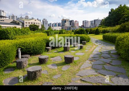 Ewha Women's University, jardin sur le toit du nouveau bâtiment du campus par Dominique Perrault, 2008, Séoul, Corée Banque D'Images