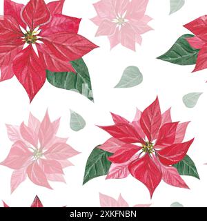 Modèle sans couture avec poinsettia, fleur de Noël. Aquarelle botanique, dessinée à la main. Modèles artistiques universels modernes. Cartes de vacances d'entreprise et invi Banque D'Images