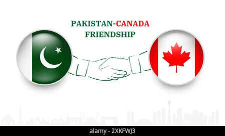 Drapeaux du Pakistan ET DU CANADA en cercle avec serrer la main. Amitié entre le pakistan ET LE CANADA. Et drapeaux pakistanais ET CANADAIAN, isolés sur fond blanc. Illustration de Vecteur