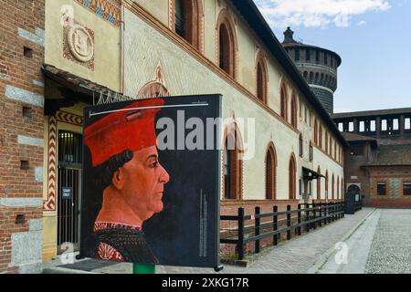 Reproduction d'un portrait de Francesco Sforza, Duc de Milan, dans le terrain de parade du Castello Sforzesco, Milan, Lombardie, Italie Banque D'Images