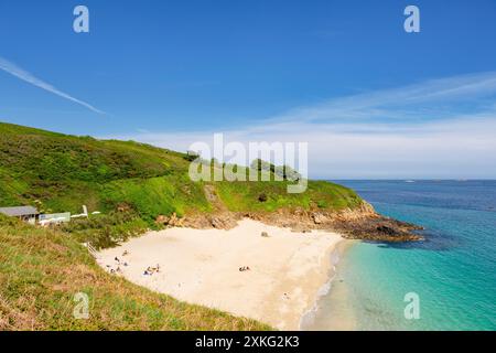 Vue élevée sur la plage de Belvoir sur l'île de Herm, Guernesey, îles Anglo-Normandes, Royaume-Uni, Grande-Bretagne Banque D'Images