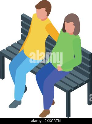 Jeune couple attend un bébé et assis sur un banc, relaxant Illustration de Vecteur