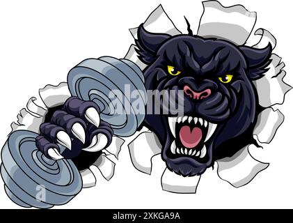 Panther Jaguar Leopard mascotte de gymnastique de levage de poids Illustration de Vecteur