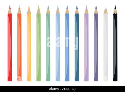 Set de 12 crayons de couleur. Outils de peinture, fournitures d'art. Illustration vectorielle Illustration de Vecteur