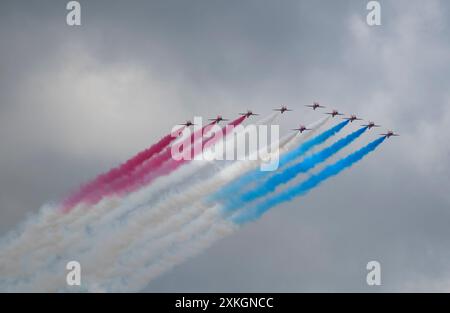 Farnborough, Angleterre, Royaume-Uni. 22 juillet 2024. Le salon international de l'aéronautique de Farnborough se tiendra du 22-26 au 30 juillet 2024 et présentera l'aérospatiale et la défense mondiales Banque D'Images