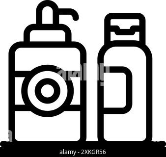 Dessin au trait simple de bouteilles de lotion pour le corps et de gel douche debout sur l'étagère dans la salle de bain, concept de routine de soins personnels Illustration de Vecteur