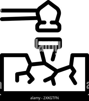 La presse hydraulique exerce une pression et écrase un objet, causant des dommages et des fissures Illustration de Vecteur