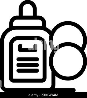 Icône d'une bouteille de solution pour lentilles de contact avec un étui ouvert Illustration de Vecteur