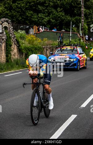 JULIEN BERNARD de LIDL-TREK cycliste sur le Tour de France étape 7 TT, entre nuits-Saints-Georges et Gevrey-Chambertin, 05/07/24. Banque D'Images