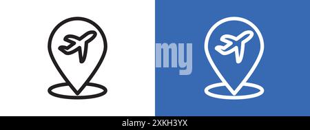 Contour vectoriel de signe d'icône d'emplacement d'aéroport en noir et blanc Illustration de Vecteur