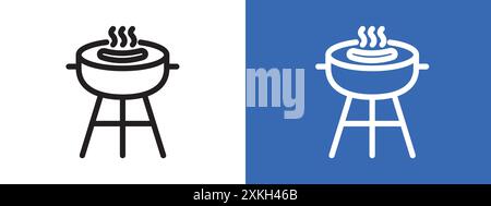 Contour vectoriel de signe de logo d'icône de barbecue en couleur noire et blanche Illustration de Vecteur