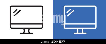 Contour de vecteur de signe de logo d'icône de moniteur d'ordinateur en couleur noire et blanche Illustration de Vecteur