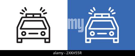 Contour de vecteur de signe de logo d'icône de voiture de police clignotant en couleur noire et blanche Illustration de Vecteur