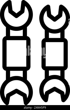 Icône de dessin au trait de deux clés à double extrémité, utile pour représenter l'ingénierie mécanique et les concepts associés Illustration de Vecteur
