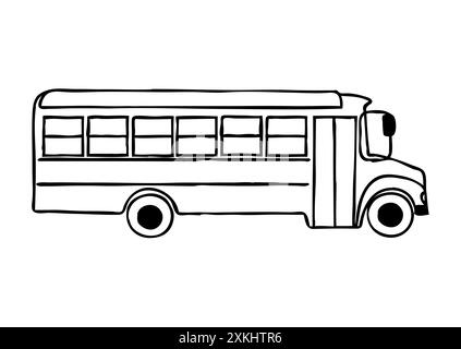 Icône de bus scolaire Doodle, symbole de style simple dessiné à la main avec une fine ligne Illustration de Vecteur