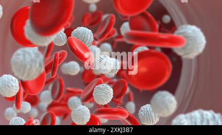 Globules rouges et cubes diabétiques circulant dans l'artère Banque D'Images