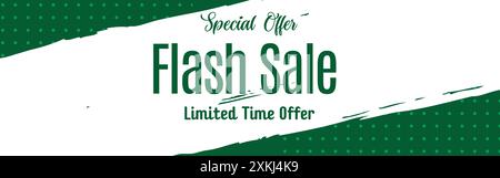 Vente flash, offre spéciale. Bannière d'offre à durée limitée, offre de vente méga. conception de bannière pour les médias sociaux et le site web. isolé sur fond de thème vert. Illustration de Vecteur