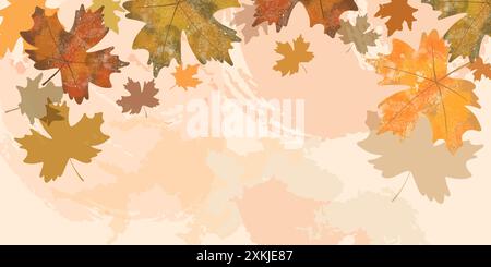 Illustration vectorielle de feuilles d'érable d'automne tombant déplacées par le vent formant un cadre avec espace de copie Illustration de Vecteur