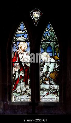 Good Shepherd vitrail, établissement Michael`s Church, Weston Under Wetherley, Warwickshire, England, ROYAUME-UNI Banque D'Images