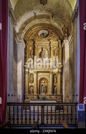 Retable baroque dans la chapelle à l'intérieur de l'ancienne église du collège des Jésuites au XVIIe siècle. Aujourd'hui, la nouvelle cathédrale (se Nova) de Coimbra. Banque D'Images