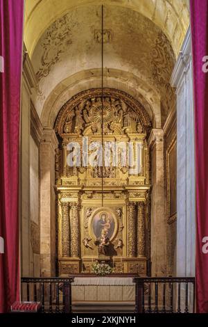 Retable baroque dans la chapelle à l'intérieur de l'ancienne église du collège des Jésuites au XVIIe siècle. Aujourd'hui, la nouvelle cathédrale (se Nova) de Coimbra. Banque D'Images