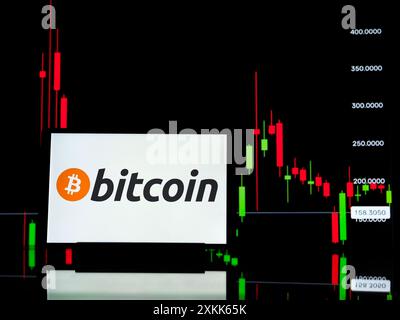 Allemagne. 23 juillet 2024. Dans cette illustration photo, le logo Bitcoin vu affiché sur une tablette. (Photo de Igor Golovniov/SOPA images/SIPA USA) *** strictement à des fins éditoriales *** crédit : SIPA USA/Alamy Live News Banque D'Images