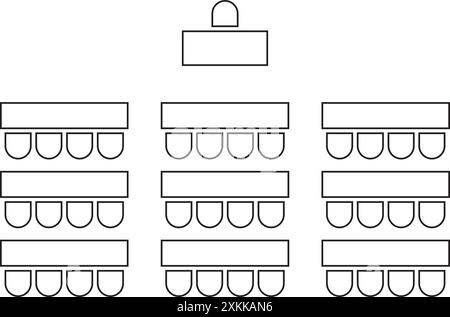 Plan des sièges de l'auditorium. Disposition des sièges de classe. Schéma de mobilier en lectorium, réunion ou conférence, formation ou séminaire événement d'affaires Illustration de Vecteur