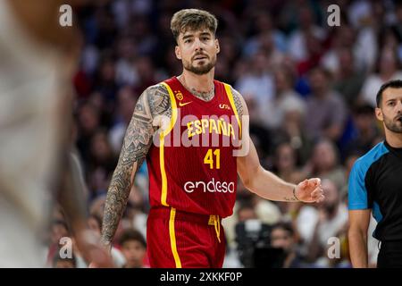 Juancho Hernangomez vu lors du match amical de Basketball International entre l'Espagne et Porto Rico au Wizink Center le 23 juillet 2024 à Madrid. Banque D'Images