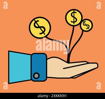 Homme d'affaires tenant le concept de financement d'usine d'argent croissant Illustration de Vecteur