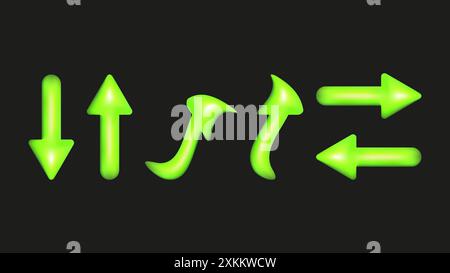 Les éléments en plastique 3D définissent des formes abstraites isolées. Ensemble de flèches. Les formes géométriques sont des couleurs saturées vives. Vecteur. Illustration de Vecteur