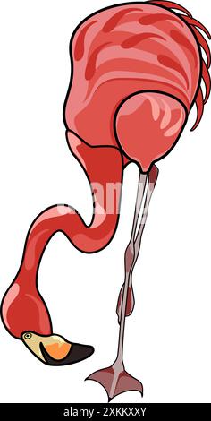 Oiseau rose Flamingo dans le style de bande dessinée, debout sur l'illustration vectorielle d'une jambe Illustration de Vecteur